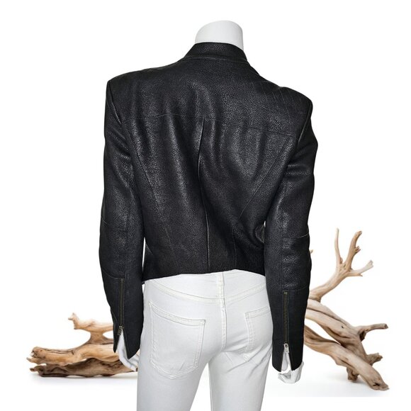 [Sold] HELMUT LANG Black Blistered Asymmetric Crop Leather Jacket | Size M - Picture 7 of 9